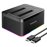 Inateck RGB USB 3.0 USB-C Port Festplatten Dockingstation mit Offline-Klonen, für 2,5/3,5 Zoll SATA HDDs und SSDs, 2 x 20TB Dual Bay Docking Station, UASP unterstützt, SA02003C