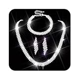 Ushiny Brautschmuck Set Silber Hochzeit Strass Schumuckset Glitzer Kette Ohrring und Armband Breit für Damen