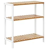 SONGMICS Badezimmerregal, Badregal, Küchenregal, Schuhregal mit 3 Ebenen, Standregal aus Bambus, 26 x 60 x 66 cm, für Bad, Wohnzimmer, Flur, Küche, wolkenweiß-naturbeige BCB33WN