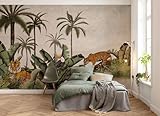 Komar Vlies Fototapete - Tiger Jungle - Größe 400 x 250 cm - Tapete, Schlafzimmer, Wohnzimmer, Designtapete