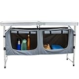 Ondis24 Campingschrank Klapptisch mit Stauraum, Faltbarer Gartentisch Alutisch Picknicktisch Campingküche, klappbar & dreifach höhenverstellbar mit Tragegriff