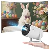 HIPPUS Mini Beamer 4K Projektor, Android Heimkino Projector Full HD 1080P, 270° Dreh Proyector Klein Kurzdistanz Heimprojektor Handy für Schlafzimmer, Tische, Decken, Weiß