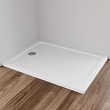 IMPTS Duschwanne 90x100x4 cm Duschtasse Komplett Set Quadrat Extra Flach Eckig Acryl Weiß Dusche Acrylwanne für Duschabtrennung Duschkabine, inkl. Ablaufgarnitur