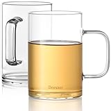 Dorsaer 480ml Teegläser 2er Set, Flacher Boden Kaffeegläser mit Henkel, Große Teetasse aus Borosilikatglas, Espresso, Latte, Macchiato Gläser, Cappuccino Tassen für Spülmaschinenfestes