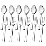 Gabeln und Löffel Set, HaWare 12 Stück Edelstahl Esslöffel und Tafelgabeln Set, Modernes & Elegantes Besteck Set für Zuhause/Restaurant/Küche, Hochglanzpoliert & Spülmaschinenfest - 20cm