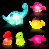 Jiosdo Badewannenspielzeug, 6 Stück Dinosaurier Badespielzeug mit Licht, LED Badewannen Spielzeug Kinder, Badespielzeug Baby ab 1 2 3 Jahr, Leuchtet Wasserspielzeug Bath Toys Sensorik Spielzeug