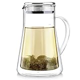 Teabloom Elegante One-Touch-Teekanne – doppelwandiges Glas mit Edelstahl-Filterdeckel für losen Tee – Teebereiter für zwei (2 Tassen) – Milano Collection