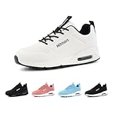 Hitmars Laufschuhe Damen Turnschuhe Luftpolster Sportschuhe Leicht Sneaker Atmungsaktiv Joggingschuhe Walkingschuhe Straßenlaufschuhe rutschfest Fitness Running Weiß EU 38