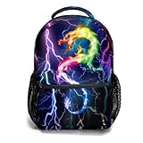 Rucksack mit Drachenblitz in Regenbogenfarben, für Jungen und Mädchen, coole Schule, lässig, einfache Elementar-Büchertasche, leicht, großes Fassungsvermögen, Büchertasche für Grundschulkinder