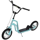 HOMCOM Kinderroller Lenker Verstellbar Scooter Tretroller Cityroller Kinder Roller Kickboard mit Luftreifen 12 Zoll ab 5 Jahre Blau 120 x 58 x 75-80 cm