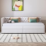 WSOFZMO Schlafcouch Ausziehbar, Tagesbett Ausziehbar, Ausziehbett, Schlafcouch 180x200, Flanell, 90/180 x 200 cm (Klassiker Creme)