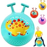 LUKIUP Sprungball Kinder, Hüpfball mit T Griff für Kinder, 55 cm Dinosaurier Hopper Ball für Kinder ab 3-14 Jahre mit Aufblasbar Fußpumpe, Belastbarkeit 80 KG Spielzeug (Blau Grün)