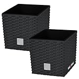 KOTARBAU® 2er Set Blumentöpfe 9,8 L Höhe: 23 cm Anthrazit Pflanzentopf aus Kunststoff Übertopf mit Innentopf Blumentopf Set wie Rattan Pflanzentopf Innen Außen