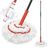 TidyBliss Bodenwischer Wischmopp, Wischer Boden mit 145 cm Langem Stiel, Selbst Wringing Mop, Microfaser Nass-Trocken-Mopp Haushalt & Gewerbe String Mopp mit Wringer für Hartholz, Fliesen, (Orange)