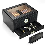 Slege Zigarren Humidore, Humidor-Zigarren, Spanische Zeder Hölzerne Zigarrenbox, Zigarren Zubehör Schublade, mit Humidor Befeuchter,Hygrometer,Teiler,Männer Geschenk Zigarren Zubehör(25-30 Zigarren)