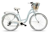 Goetze Mood Damenfahrrad Retro Vintage Holland Citybike, 28 Zoll Alu Räder, 7 Gang Schaltwerk, Tiefeinstieger, Korb mit Polsterung Gratis!