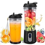 SOLVIEW Tragbarer Mixer Smoothie Maker to go, 500ml Smoothie Mixer mit 4 Rostfreien Klingen Zerkleinert Eis & Obst, USB Wiederaufladbarem Mini Standmixer mit Stroh, Reise-Deckel und Bürste, Schwarz