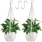 Anuvice 2 Stück Makramee Blumenampel, Blumenampel HäNgend Innen, HäNgetopf für Pflanzen Boho, HäNgeampel Blumen mit 2 Haken, für Garten, Wohnzimmer, AußEn, Fenster, Balkone Wanddekoration (54cm)