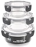 Igluu Meal Prep Container aus Glas – 3er Set Runde Glasbehälter in Verschiedenen Größen –Lunch Box Zur Aufbewahrung von Essen für Gefrierschrank, Mikrowelle & Ofen BPA frei & Spülmaschinengeeignet