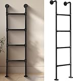 Robuste schwarze Schmiedeeiserne Dachbodenleiter, Feuerleiter, 100 cm, 300 cm, Kellerleiter, Fensterleiter, Wandmontage, gerade Leiter, anpassbare Größe (134 cm)