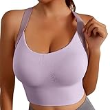 Midi-Sport-BH für Damen, hohe Festigkeit, stoßfest, durchhängend, gerafft, Yoga-Weste, ohne Ring, hohe Spitze, violett, Medium