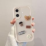 Coalbooliy Handyhülle für iPhone 16 Plus hülle 6,7'', Aesthetic 3D Teddybär Muster Design Weiß Weiche TPU Silikon Stoßfest Kameraschutz Schutzhülle Bumper Ultra Dünn Mädchen Case, 03