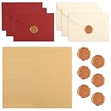 Briefpapier mit Umschlag Set, 20 Vintage Briefpapier mit 6 Umschlag, Selbstklebend Wachssiegel-aufkleber, Vintage Papier mit Linien, Briefumschlag Briefpapier, für Einladung Liebesbrief
