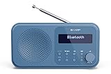 SHARP DR-P420(BL) Tokyo Tragbares Digitalradio – Bluetooth 5.0, DAB+/FM, kompakt, USB-/Batteriebetrieben, Dual-Alarm, 40 Senderspeicher, 3,5 mm Kopfhöreranschluss – Stahl Blau