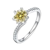 Gem's Beauty Gifts for Her Gelber Moissanite-Ring 18 Karat Weißgold plattierter Hochzeitsversprechensring für Sie 925er Sterlingsilber 1,0 Karat runder Moissanite-Verlobungsring für Frauen (Größe 8)