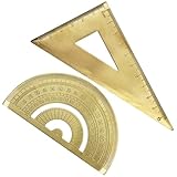 Supvox Messing Dreiecklineal Winkelmesser Satz Präzisionslineal aus Messing Leichtes Tragbares Zeichendreieck für Schule und Büro