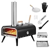 EDOSTORY Pizzaofen Outdoor Holzbefeuert und Gas Pizzaofen 12 Multi-Fuel Pizzaofen, Tragbarer Pizzakerofen Grill für Draußen