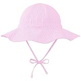 Durio Sonnenhut Baby Hut Kinder Verstellbarer Faltbare UV-Schutz mit Verstellbarem Bindebändern und Breite Krempe Rosa Streifen 0-6 Monate (Tag Size XS)