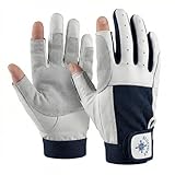 BluePort Segelhandschuhe Herren & Damen Leder M – 2-Finger Cut Hybrid – Daumen & Zeigefinger offen für Feinarbeit – Weiches Echtleder & Spandex – Ideal für Yacht & Übergang