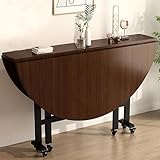 UYSELA Runder Küchentisch, Esstisch Rund mit 6 Rädern, Klapptisch Esszimmertisch für Wohnzimmer, Küche, Büro, Länge 100 X Breite 100 X Höhe 75 cm