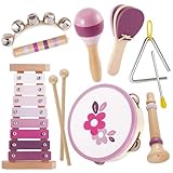 BUYGER Kinder Musikinstrumente aus Holz mit Xylophon Tamburin, Baby Musikspielzeug, Montessori Musikalische Früherziehung, Holzspielzeug Geschenk für Kinder ab 1 Jahre