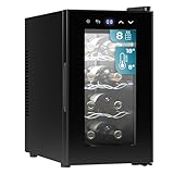 Cecotec Weinregal 8 Flaschen Bolero Grandsommelier 830 Coolcrystal, Thermoelektrische Kühlung, Temperatur einstellbar zwischen 8-18 °C, Touch-Steuerung und Display, LED innen, nicht schädliches Gas.