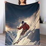 DAFUfbw Oeko Tex Alpine Skifahren Fleecedecken 70x80inch(180x200cm), 340g/m2. Ideal Als Wohndecke, Kuscheldecke, Sofaüberwurf Oder Picknickdecke Beidseitig Nutzbare Fleecedecke (Sherpa & Flausch)
