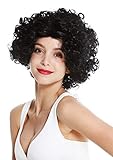 WIG ME UP - 1352-ZA103 Perücke Damen Karneval Halloween Diva kurz lockig Mittelscheitel Schwarz