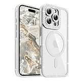ROSEHUI Magnetisches Cover für iPhone 16 Pro Transparent mit Glitter Diamant Bling Kompatibel mit Kabelloses Aufladen Schutzhülle Antichoc Dünn für iPhone 16 Pro Silber