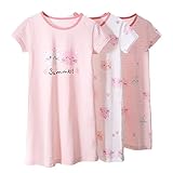 Amur Leopard 3er-Pack Mädchen Nachthemd Nachtwäsche Kinder Prinzessin Nachtkleid mit Cartoon Katze Druck Sleepwear Nightdress, Kurzarm 3 Stück, 122-128 (Etikettgröße:130)