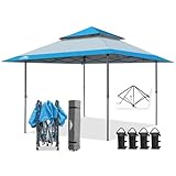 EAGLE PEAK Schräge Beine Faltbar Pavillon 4x4m Wasserdicht Camping Pop-up Faltpavillon mit Seitenteil, inkl. Rucksack, Blau/Hellblau