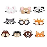 Shirene Tiermasken,10 Stück Masken für Kinder,Tiermasken für Kinder,Filz-Augenmasken,Tier-Kartenmasken,Tier-Partymasken für Dschungel-Mottopartys,Maskenbälle,Geburtstagspartys