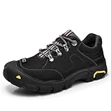 Adoff Wanderschuhe und Wanderschuhe für Herren Rindsleder Freizeitschuh Outdoorschuh für Damen Arbeitsschuhe wasserabweisend Trekkingschuhe Jagdschuh Lederhalbschuh (44,Schwarz)