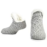 CityComfort Slipper Fluffy Socken für Frauen Männer Wärme Halten Socke Gestrickte Socken Wolle Sherpa Fuzzy Bett Hausschuhe Größe 5-8 Rutschfeste (Schwarz) (Grau)