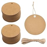 Xynovate 100 Stück Kraftpapier Etiketten Tags, 5x5cm Geschenkanhänger, Etiketten mit 20m Natur Jute Schnur für Geschenkverpackung, Hochzeitsdekoration, DIY-Projekte