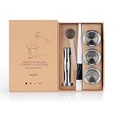 RECAPS Wiederverwendbare Kapseln Edelstahl Nachfüllbare Pods Kompatibel Mit Nespresso (3 Kapsel +1 Kaffee Hammer+ 120 Dichtungen)