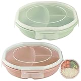 GOMETY 2er Set Mikrowellen Teller Bento-Schüssel, Luftdicht Schnallendesign Vorrats Dose Getrennt Aufbewahrung mit 3 Fach BPA frei Mikrowellengeschirr mit Deckel zum erhitzen, einfrieren (Rosa+Grün)