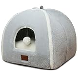 Katzenbett, Faltbare Katzenbett Höhle, Katzenhaus mit waschbarem Kissen, Katzenbett, Katzenzelt, weiches und warmes Indoor Katzenhaus für drinnen für Kätzchen und mittelgroße grau M