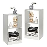 FANTASK Bücherregal 2er Set, Holz Standregal mit 2 Ebenen Würfelform, Aufbewahrungsregal Aktenregal für Büro, Wohnzimmer, Schlafzimmer, Weiß