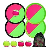 Neuytiky Klettballspiel Klettball mit 4 Fangscheiben 4 Bälle, Klettballspiel für Kinder, Ballspiele Klettspiel für Draußen, für Kinder ab 3 4 5 6 für Wurf Spiel und Fangspiel für Garten, Party